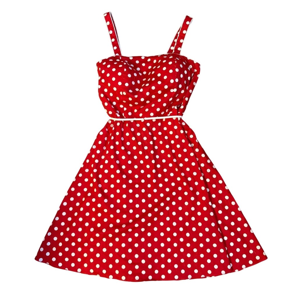 Vintage Red White Polka Dot Sun Dress Fit Flare Scalloped‎ Bust Tomato Girl 18W